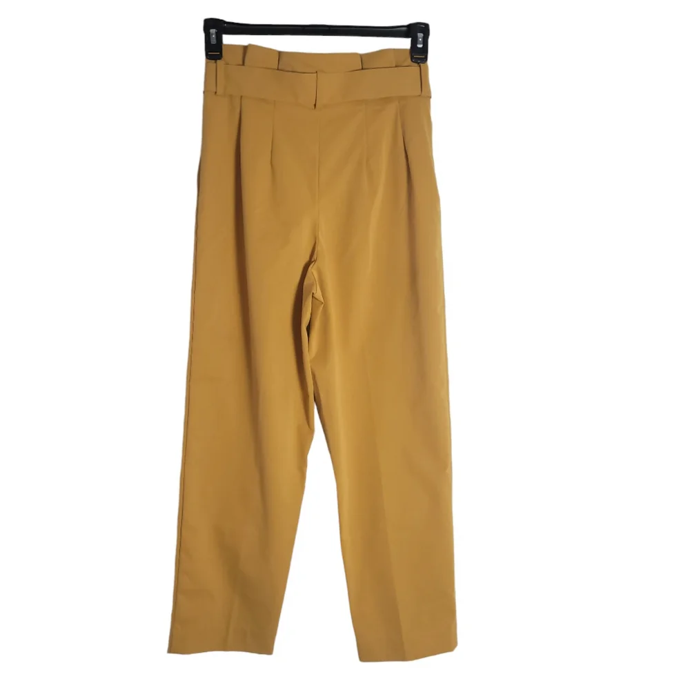 Women's H&M Pants, Ankle-length Tie-belt Pants Mustard, Size 8